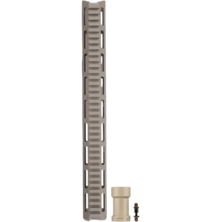 Tall beige vertical slotted rack with evenly spaced rectangular openings; accompanied by a small beige cylindrical piece and fittings on the side.