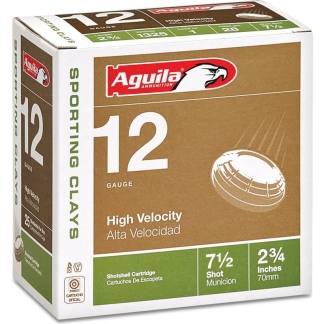 Aguila 12 gauge High Velocity shotgun shell box with brown and green design and logo