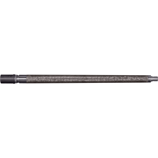 Carbon fiber–wrapped rifle suppressor laid horizontally with threaded ends visible