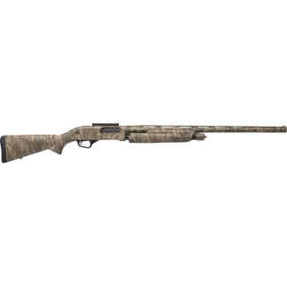 Camouflage-pattern hunting rifle shown from the side, with a long barrel and synthetic stock.