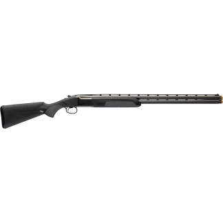 Side-by-side double-barrel shotgun with a black synthetic stock and vented forend, shown in profile.