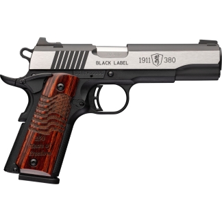 Side view of a semi-automatic pistol (1911) with a stainless slide, black frame, and a carved wooden grip engraved '250 Years of Freedom'