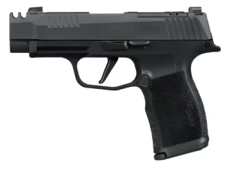 Black Sig Sauer P365 semi-automatic handgun shown in profile with textured grip and trigger guard