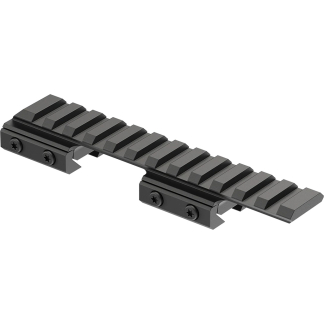 Gray LEGO rail piece with two parallel rails and clip-on supports for a track system.