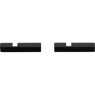 Two black plastic brackets with a notch, positioned side by side on a white background