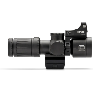 Black tactical rifle scope with adjustable knobs and a secondary EOTech sight mounted on a rail.