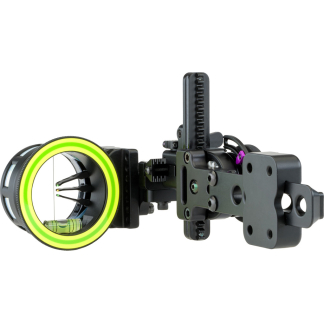 Circular neon-green bubble level mounted on a metal camera rig for leveling equipment in filming setups