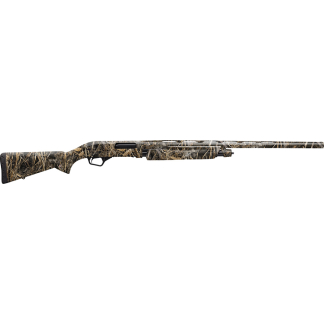 Long, camouflage-pattern hunting rifle shown from the side with a long barrel and stock.