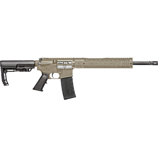 Tan AR-15 style semi-automatic rifle with collapsible stock and detachable magazine