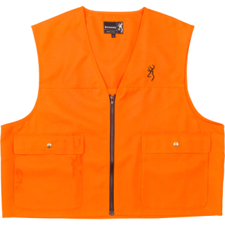 Orange high-visibility safety vest with a front zipper and two front pockets, sleeveless and suitable for outdoor work.