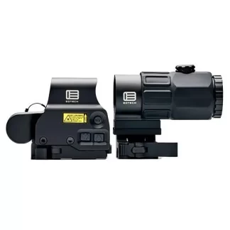 EOTech holographic weapon sight with attached magnifier on a rail mount.