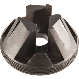 Black circular mounting adapter with three triangular slots around a centered square post.