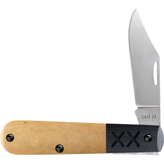 Close-up of a metal kitchen knife blade with a wooden handle visible at the bottom left/right edge.