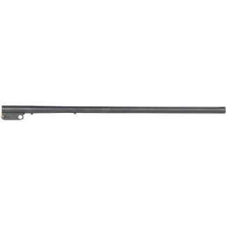 Side view of a long firearm barrel with a small receiver and trigger guard on the left, extending to the right.