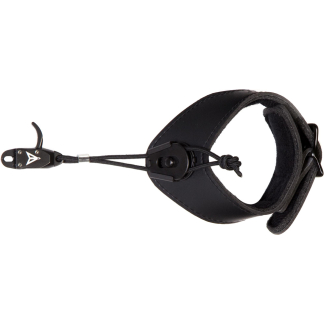 Black leather collar with adjustable strap and corded leash attachment at the front.