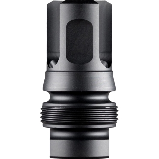Close-up of a metallic threaded connector with knurled rings and a central cylindrical housing.