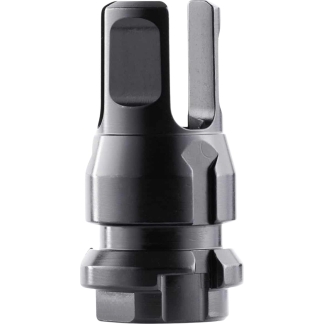 Close-up of a metallic drill chuck with two extended jaws on a gray power tool component