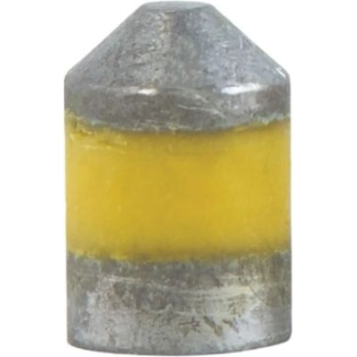Small metal pin-like object with a yellow central band and a pointed top, viewed from the side.