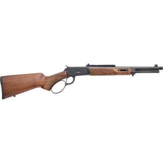 Side-by-side double-barrel shotgun with walnut stock and checkered grip.