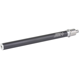 Long black cylindrical device with a metal connector at one end and a warning label on the shaft.