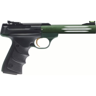 Side view of a pistol with a green barrel and black grip.