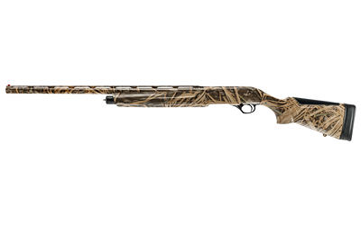 BRJ32OSG18_1 | ATFirearms Camouflage-pattern hunting shotgun shown in profile with a long barrel and adjustable stock butt pad.