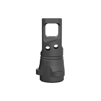 Dark grey mounting component with a square cutout at the top and two small side holes, mounted on a cylindrical base.