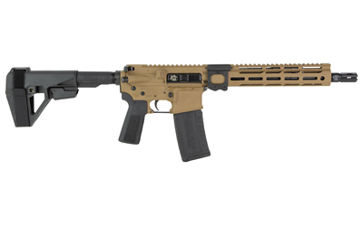 BRO-S15-KTX-P-TCT-BLK_2 | ATFirearms Tan and black semi-automatic rifle with a collapsible stock, pistol grip, and tan handguard with M-LOK slots and a detachable magazine