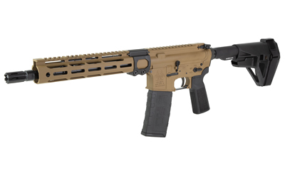 BRO-S15-KTX-P-TCT-BLK_3 | ATFirearms Tan AR-style rifle with collapsible stock, long quad-rail handguard, and a magazine