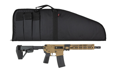 BRO-S15-KTX-P-TCT-BLK_4 | ATFirearms Semi-automatic rifle with tan and black finish, quad-rail handguard, adjustable stock, and a black soft rifle case above.