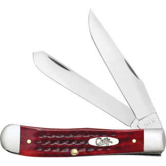 Close-up of a pocket knife with two polished blades and a reddish wood handle.