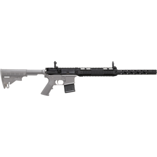 AR-style rifle with collapsible stock, quad-rail handguard, and detachable magazine (profile view) share of a modern sporting rifle