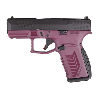 Pink semi-automatic handgun with a black slide (likely a toy pistol).