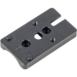 Gray metal mounting plate with multiple holes and a U-shaped slot, used as a mounting adapter.