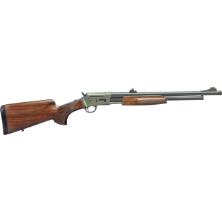 Lever-action rifle with a wooden stock and fore-end, and a long metal barrel (side view).
