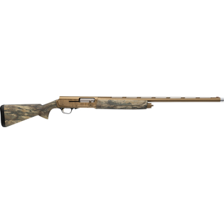 Bolt-action hunting rifle with a camouflaged stock and long barrel.