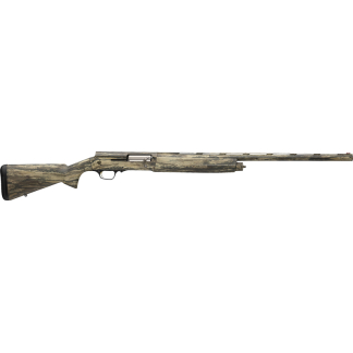 Camouflage-pattern hunting rifle with wooden stock and long barrel ready for use as a firearm