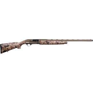 Camouflage-pattern bolt-action hunting rifle shown from the side