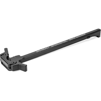 Long black bicycle tool with a clamping head at one end, used for adjusting or installing bike components.