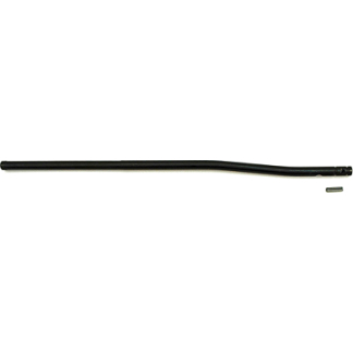Long black metal rod with a gentle bend, lying horizontally, with a small separate cylindrical piece nearby on the right.