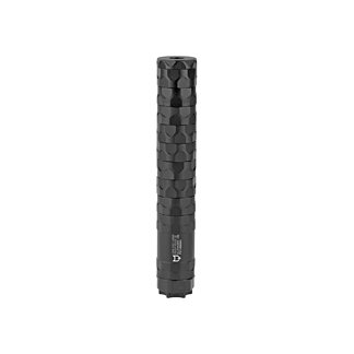 Black tactical flashlight with a knurled, cube-pattern grip standing upright.