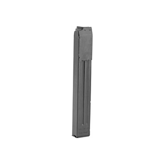 Detachable pistol magazine for a semi-automatic handgun, standing upright