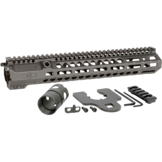 AR-15 quad-rail handguard with barrel-nut and install hardware (screws, wrenches, shims) and accessory components
