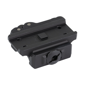 Black plastic rail-mount accessory with side screws and central tightening knob, designed to attach optics or accessories to a rail system