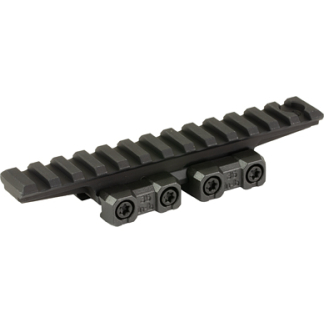 Picatinny rifle rail with three attached mounting blocks underneath for accessory attachment
