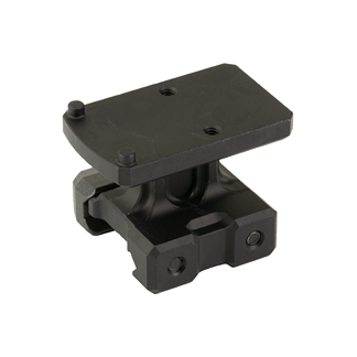 Black metal quick-release rifle scope mount with a hinged top plate and clamp for attaching an optic
