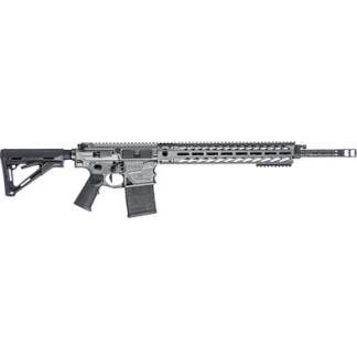 AR-15 style semi-automatic rifle with adjustable stock, long Picatinny handguard, and a detachable 30-round magazine on a white background.