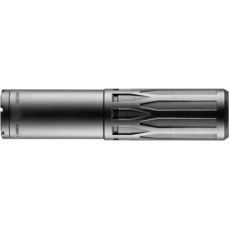 Close-up of a silver cylindrical tool with a knurled grip and smooth ends, viewed from the side.
