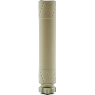 Beige plastic cylindrical device with diagonal groove patterns and a knurled bottom, photographed upright.