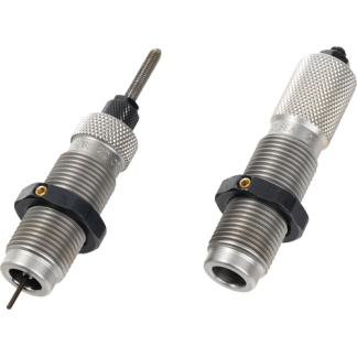 Two metal precision connectors with knurled grips and threaded bodies, placed diagonally on a white background.